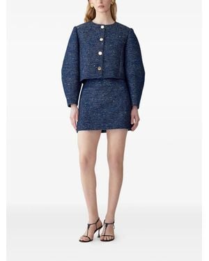 Carolina Herrera Arc-Sleeve Lurex Tweed Jacket - Blue