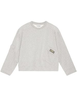 Ganni Logo-Patch Sweatshirt - White