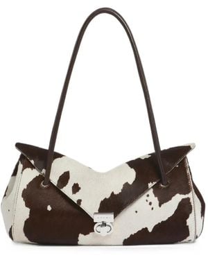 Marni Cow-Print Calf-Hair Shoulder Bag - White