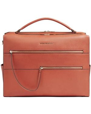 Piquadro Grained-Leather Laptop Bag - Orange