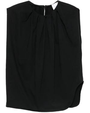 Nude Pleated Sleeveless Blouse - Black