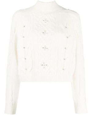 Twinset Pull En Maille Torsadée À Ornements En Cristal - Blanc