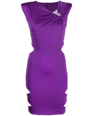 Philipp Plein Gathered-Detail Cut-Out Dress - Purple