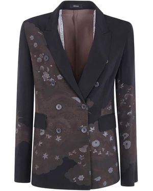 Ibrigu Floral-Print Double-Breasted Blazer - Black