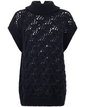 Peserico Cable-Knit Roll-Neck Sweater - Blue