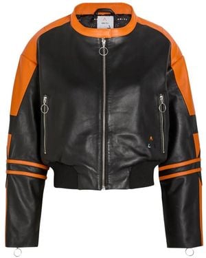 AN-Y1 Colour-Block Leather Biker Jacket - Black
