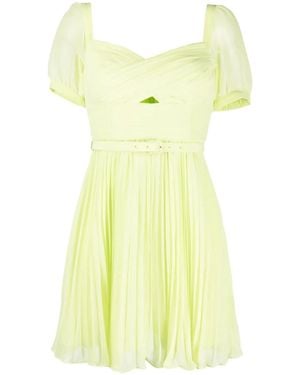 Self-Portrait Lime Chiffon Mini Dress - Yellow