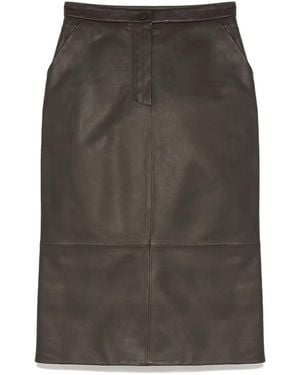 Yves Salomon Leather Midi Skirt - Grey