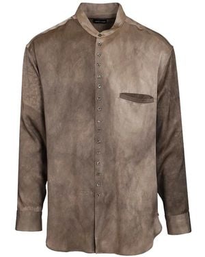 Giorgio Armani Mandarin-Collar Silk Shirt - Brown
