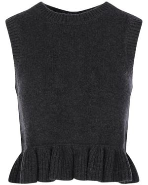 Cecilie Bahnsen Ruffled-Peplum Crew-Neck Gilet - Black