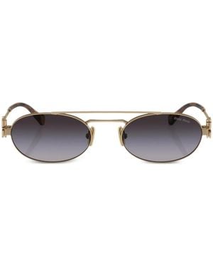 Miu Miu Logo-Lettering Oval-Frame Sunglasses - Brown