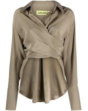 GAUGE81 Sabinas Silk Wraparound Shirt - Brown