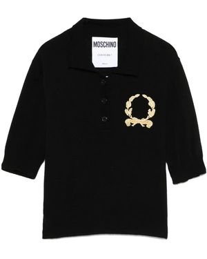 Moschino Motif-Embroidered Polo Top - Black