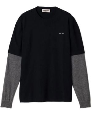 Miu Miu Layered Striped-Sleeve Jumper - Black