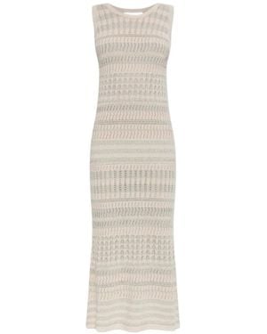 Akep Open-Knit Striped Dress - White