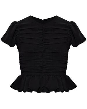 ROTATE BIRGER CHRISTENSEN Ruched Puff-Sleeve Top - Black
