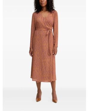 Silvian Heach Long-Sleeve Tie Midi Dress - Brown