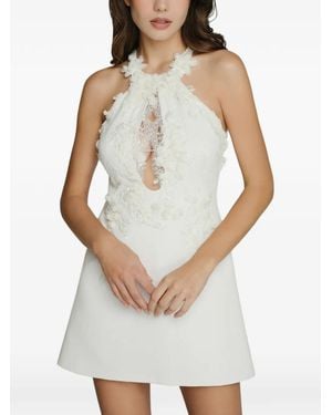 IMROSKA Floral-Appliqué Lace-Trim Dress - White