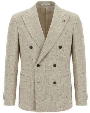 Tagliatore Double-Breasted Slub-Texture Jacket - White