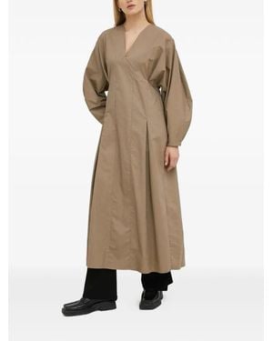 By Malene Birger V-Neck Balloon-Sleeve Midi Dress - Natural