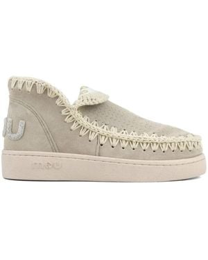 Mou Stitching-Detail Suede Trainers - Natural