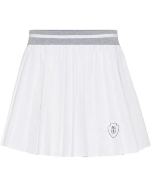 Brunello Cucinelli Logo-Patch Pleated Skirt - White