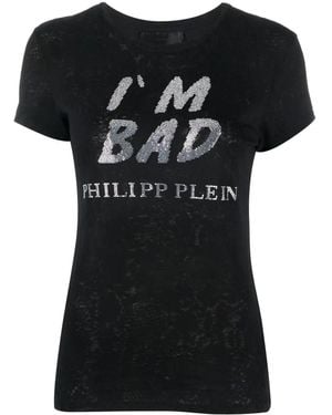 Philipp Plein Logo-Print Sequin-Detail T-Shirt - Black