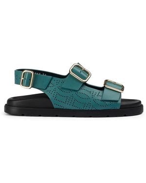 Doucal's Perforated Buckle Leather Sandals - Green
