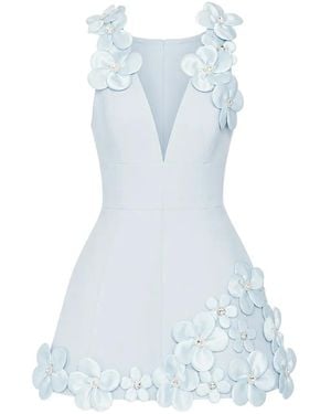 Bronx and Banco Estelle Floral-Appliqué V-Neck Mini Dress - Blue