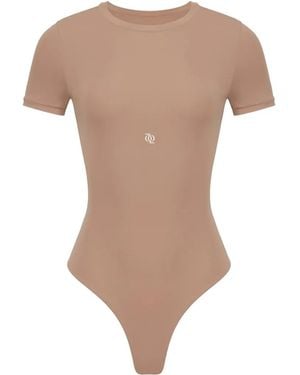 GOD SAVES QUEENS Logo-Print Short-Sleeve Bodysuit - Natural