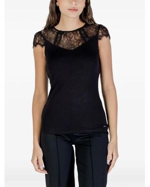 Morgan Giulia Lace-Trim Cap-Sleeve Blouse - Black