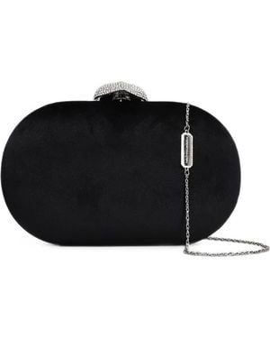 Twentyfourhaitch Crystal-Embellished Oval Clutch Bag - Black