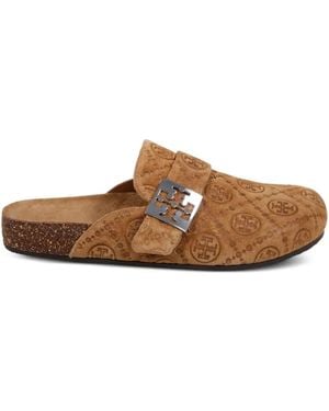 Tory Burch T Monogram Mellow Jacquard Suede Mule - Brown