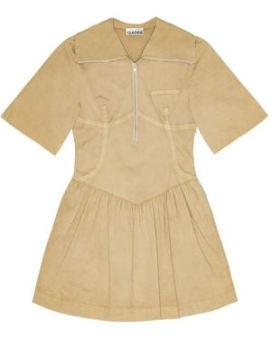 Ganni Washed Stretch-Cotton Mini Dress - Natural