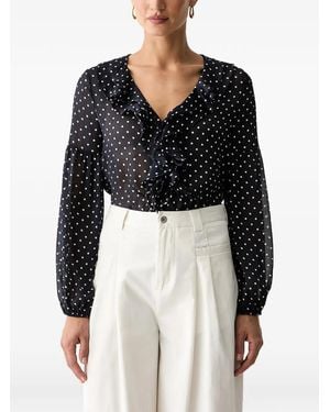 Guess Ruffled Polka-Dot Blouse - Black