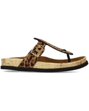 Premiata Leopard-Print Buckle Sandals - Natural