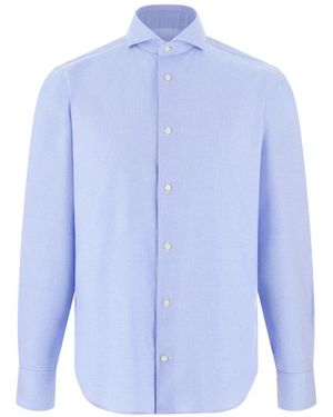 BOGGI Shirt Houndstooth Cotton Slim Fit - Blue