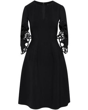 Oscar de la Renta Orchid Sleeve Split-Neck Dress - Black