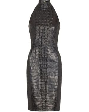 Balmain Crocodile-Embossed Halterneck Mini Dress - Black