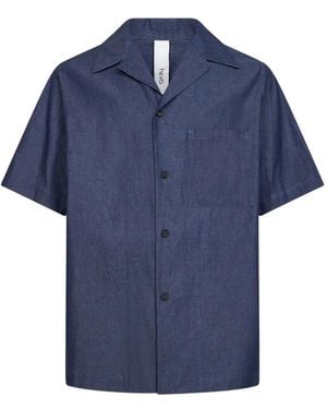 Hevò Cuban-Collar Short-Sleeve Shirt - Blue