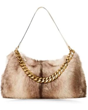 Twinset Faux-Fur Chain-Link Tote Bag - Natural
