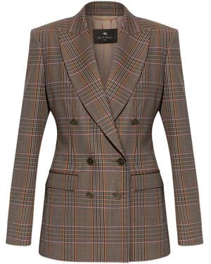 Etro Double-Breasted Checked Blazer - Brown