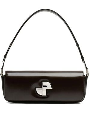 Patou Le Lock Leather Shoulder Bag - Black