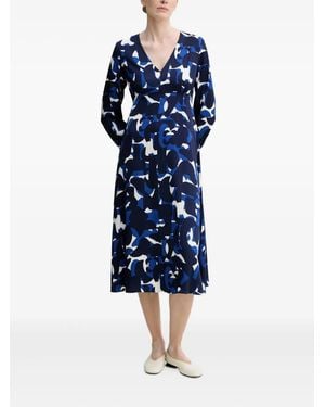 Marc O' Polo Abstract-Print V-Neck Midi Dress - Blue
