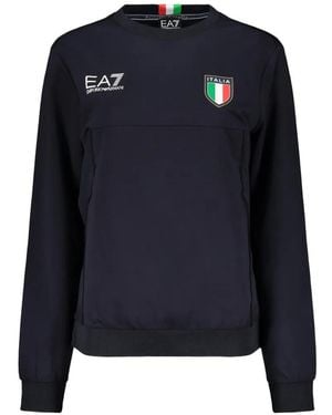 EA7 Logo-Print Panelled Jumper - Blue
