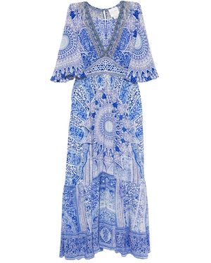 CAMILLA Graphic-print ruffled-hem dress - Blau
