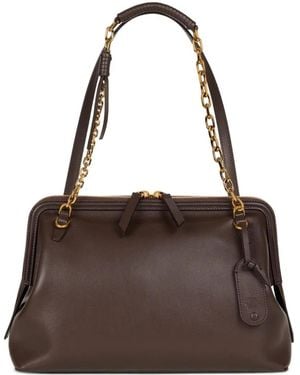 Etro Chain-Trimmed Leather Shoulder Bag - Brown