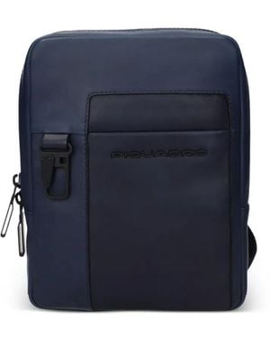 Piquadro Leather Messenger Bag - Blue