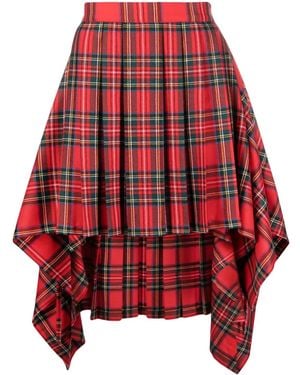 Moschino Checked Virgin-Wool Skirt - Red