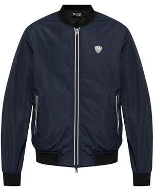 EA7 Logo-Patch Bomber Jacket - Blue